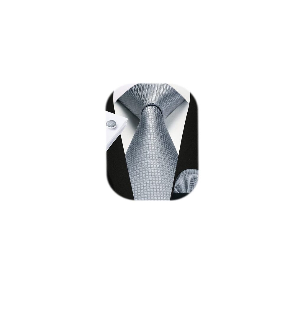 6742 Grey Ties Plaid Neckties Silk Gray Checkered Ties and Pocket Square